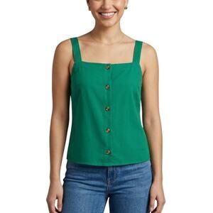 Market & Spruce Button Front Tank Top Wide Strap Green Women XL NWT